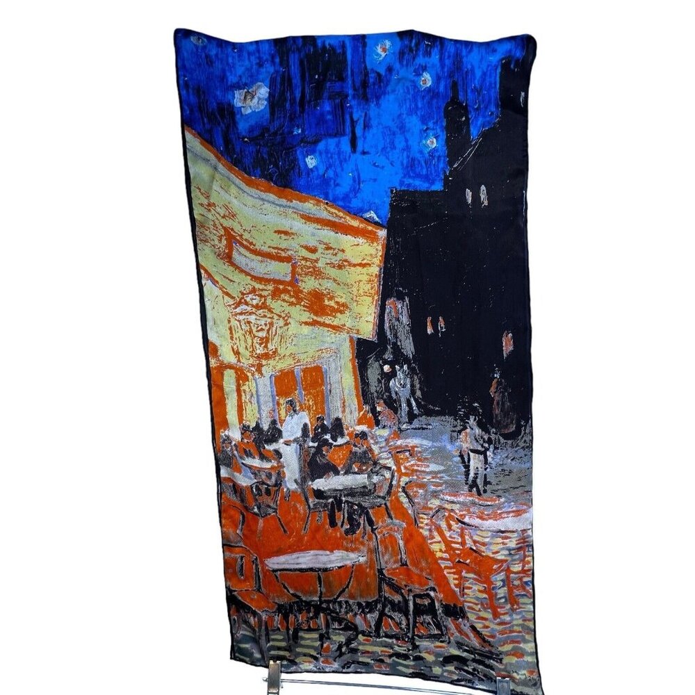 Dahlia Jewels 100% Silk Scarf Oblong 60" long Repo Van Gogh Night Cafe Art Scene